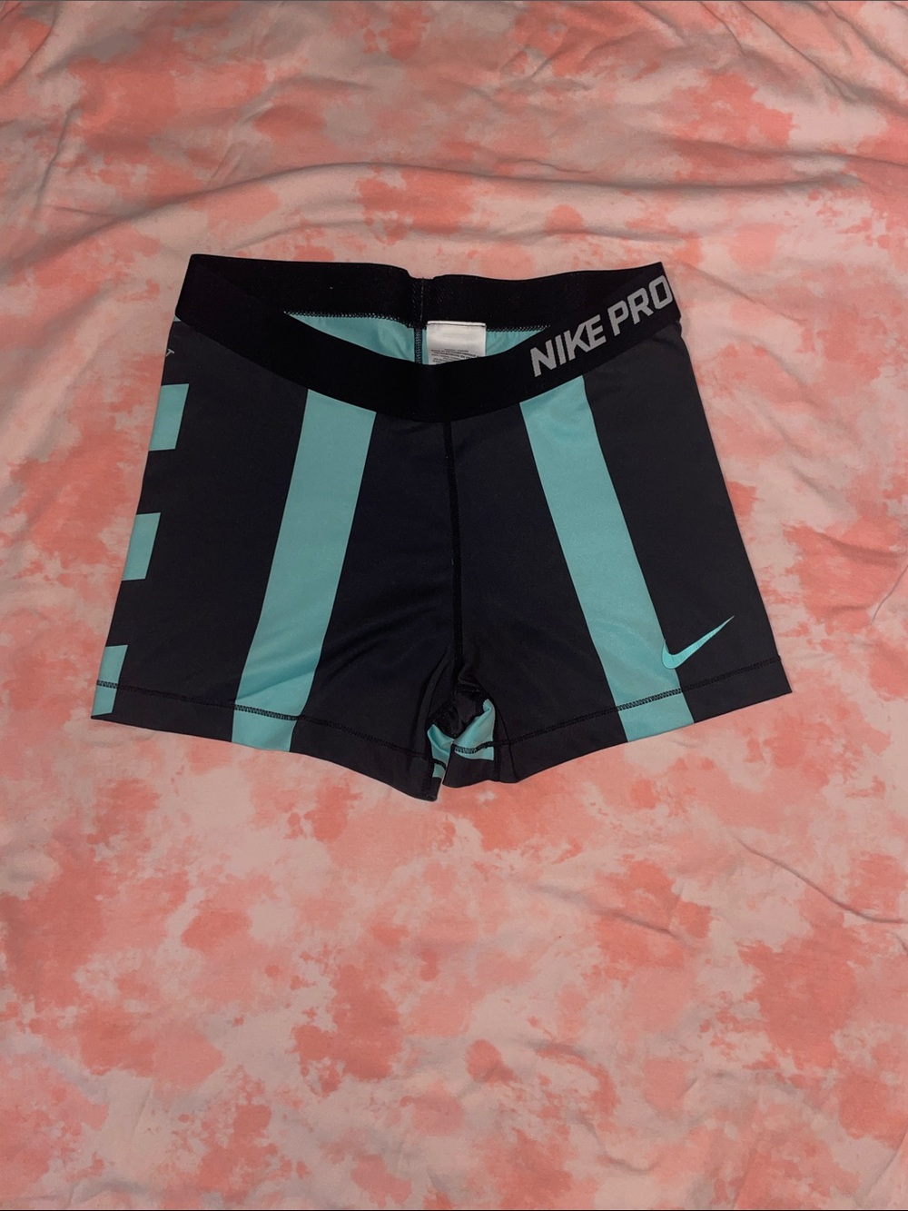 Nike Black and Teal Striped Dri-Fit Pro Compression Shorts